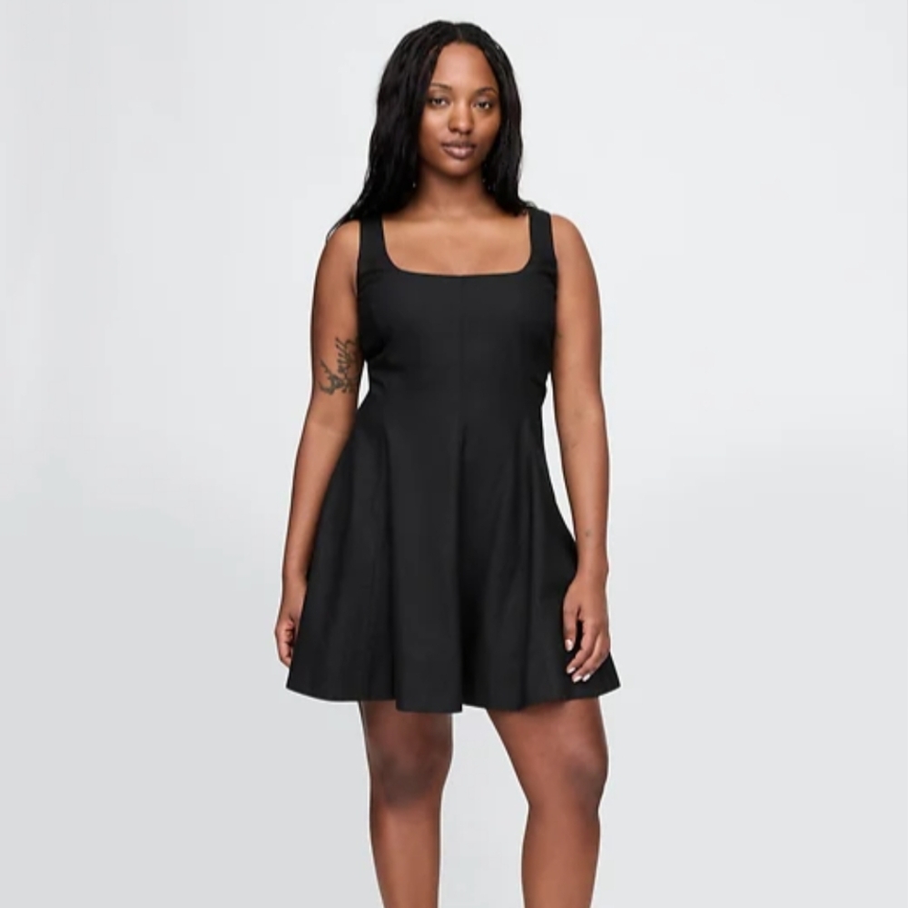 Linen Blend Black Mini Dress